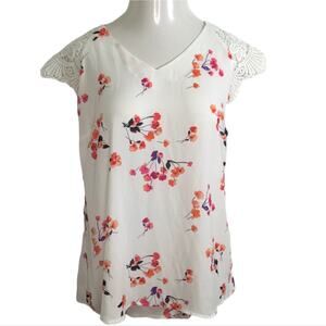 CITY STREETS White Floral Lace Shoulders Career Top Plus 1X